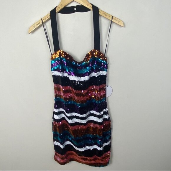 NWT Revolve About Us Zoey Sequin Striped Mini Dress Size Small New With Tags S - Picture 10 of 10